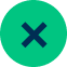 A green circle features a white "X" at its center, indicating a closure or cancellation. The simple design stands alone without additional context or surrounding environment.